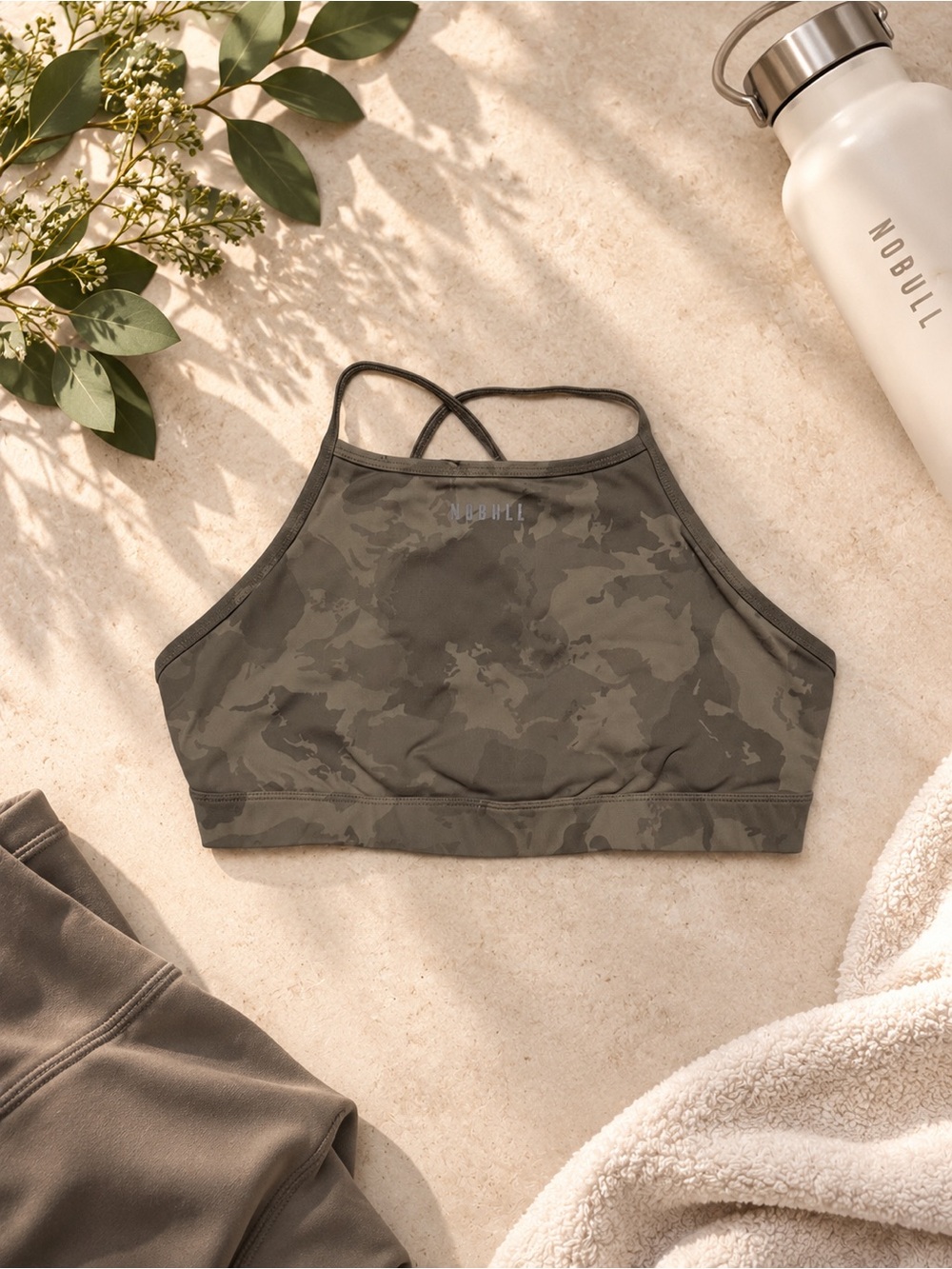 NOBULL Olive Camo High-Neck Strappy Sports Bra